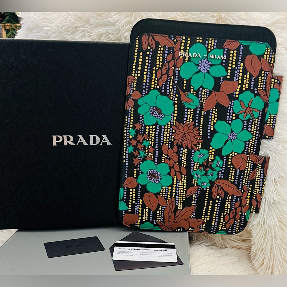 Authentic PRADA Saffiano Leather Flower print iPad Tablet Cover, New in box